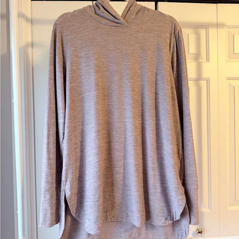 Pink/gray hooded long sleeve. Great for workouts or just casual wear.